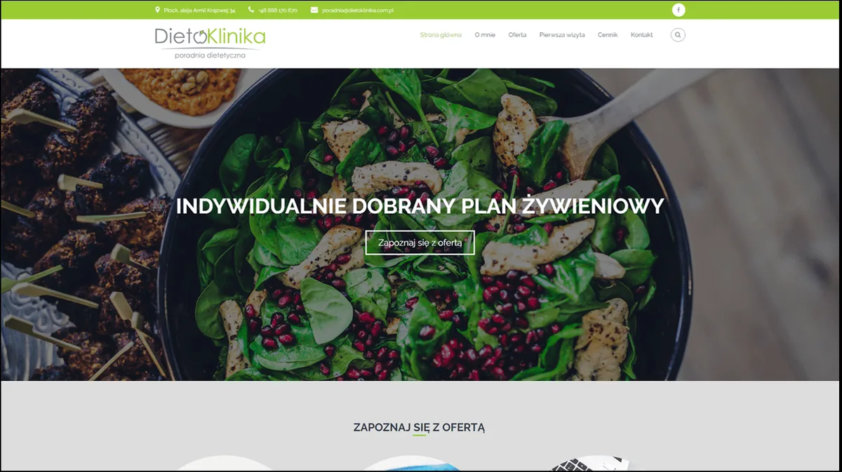 Strona DietoKliniki: baner z hasłem o indywidualnym planie żywieniowym