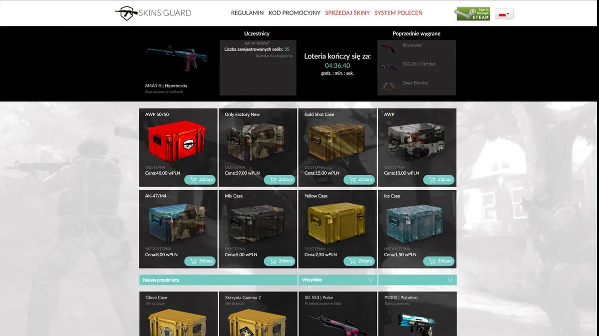 Portal Skins Guard: lista przedmiotów z rynku Steam z cenami i filtrami